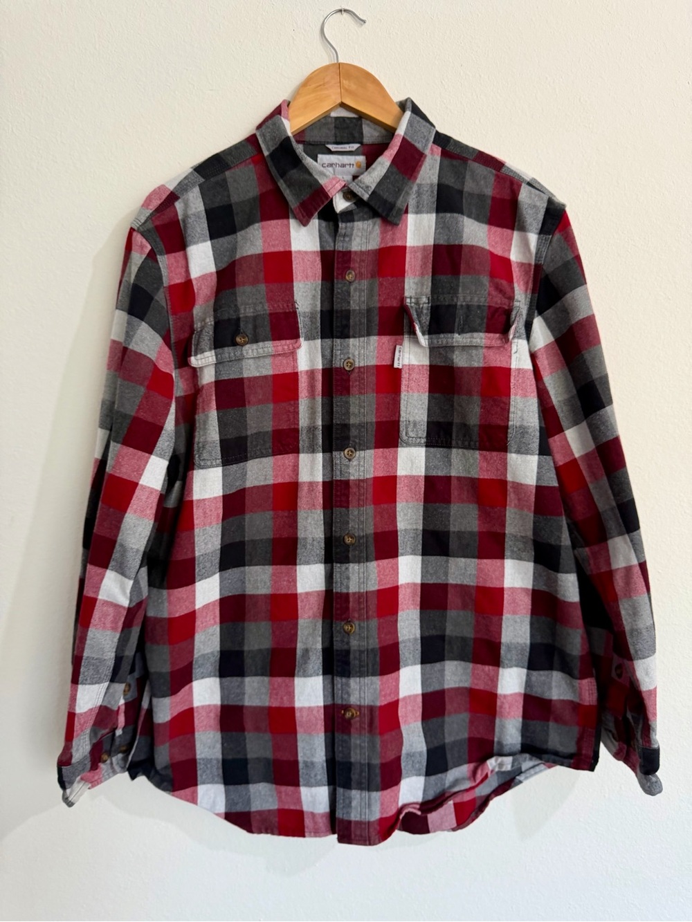 Carhartt Hubbard Heavyweight Flannel Shirt Mens L Original Fit Red Black Plaid